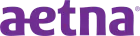 The Aetna logo displays the word 'aetna' in bold, purple lowercase letters with a sleek, rounded font. There's a small 'SM' in the upper right, indicating a service mark. The design is modern and professional.