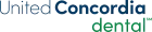 Logo of United Concordia Dental, styled with vertical blue stripes forming the background of the brand name in blue.